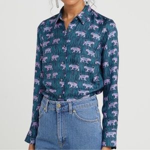 J. Crew Collection 100% Silk Tiger Shirt, Size 6